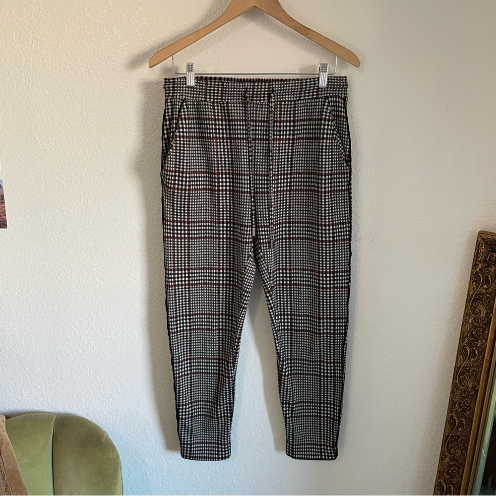 Anthropologie Herringbone Plaid Crop Skinny Trouser Pants Pull On Jogger Dickens